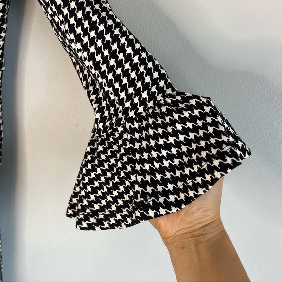 Kate Spade Houndstooth Ponte Midi Dress Bell Sleeve Black White Sz M Elegant - Picture 5 of 12